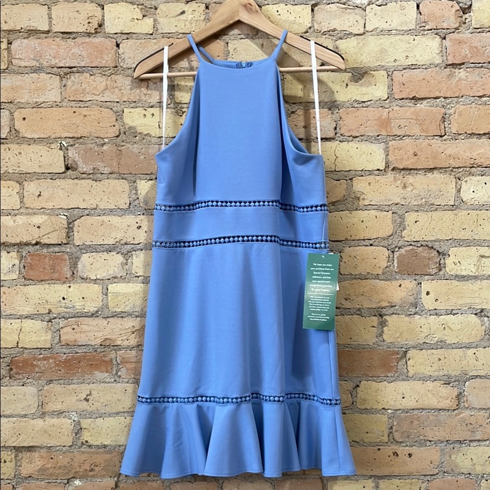 B. Smart Blue Ruffle Cut-Out Mini Halter Dress, 11 & 15